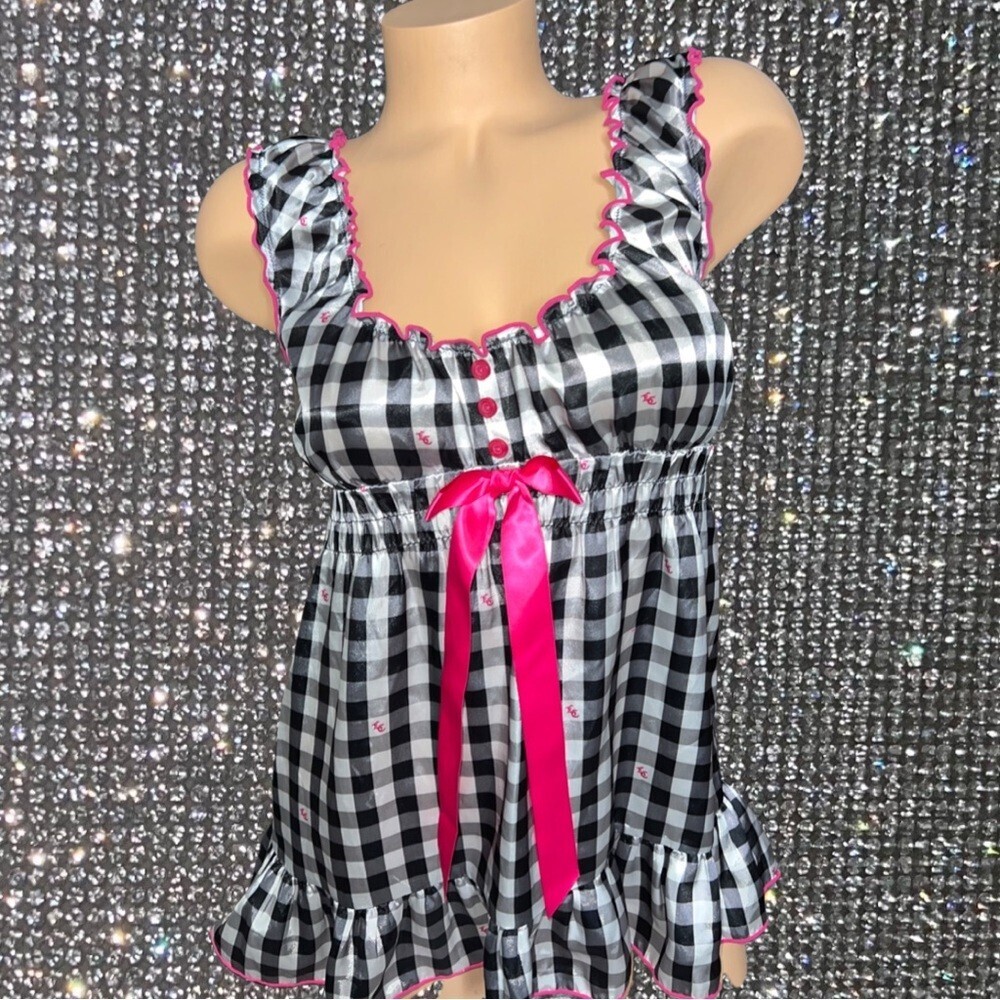 Lola & coco La senza gingham bows ruffle frill top buttons pink iconic rare y2k